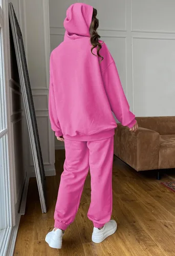 Vista 5 de Linsery Sudaderas con capucha para mujer, de manga larga, con capucha, pantalones deportivos a juego, conjuntos de 2 piezas