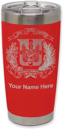 Vista 28 de LaserGram Taza aislada al vacío de 20 onzas, escudo de armas, República Dominicana, grabado personalizado incluido (gris)