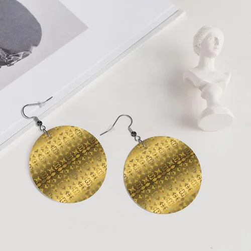 Vista 6 de Aretes redondos de cuero, patrón étnico africano con símbolos Adinkra, aretes colgantes de piel sintética para mujeres y niñas, Cuero sintético, No