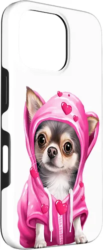Vista 3 de iPhone 16 Pro Chihuahua Puppy Dog Valentine's Day Pink Red Heart Love Case