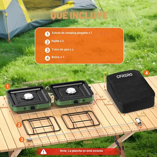 Vista 4 de Estufa de campamento plegable de propano de 2 quemadores con bolsa de transporte, estufas de campamento de propano portátiles con quemadores
