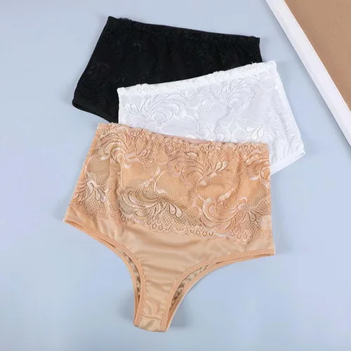 Vista 5 de Calzones moldeadores para mujer, ropa interior con control de abdomen, encaje fino, cintura alta, adelgazante, faja moldeadora de cuerpo