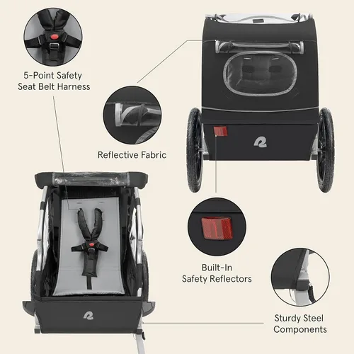 Vista 3 de Retrospec Rover - Remolque para bicicleta para niños, individual y doble pasajero, plegable