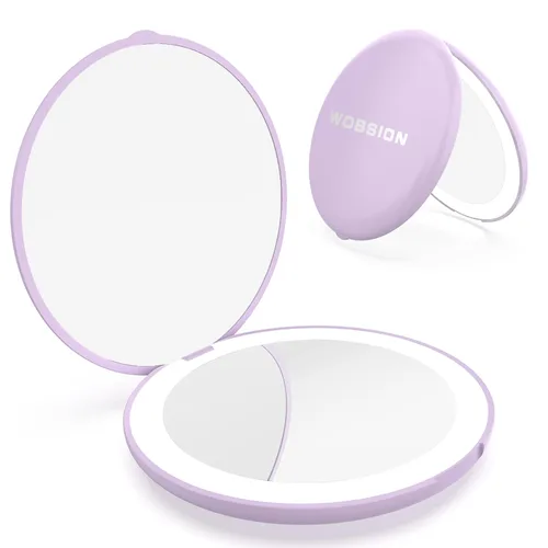 Vista 10 de WOBSION Espejo compacto de viaje, espejo de maquillaje LED portátil 1x/10x con aumento, espejo de bolsillo de 2 caras de mano, espejo pequeño