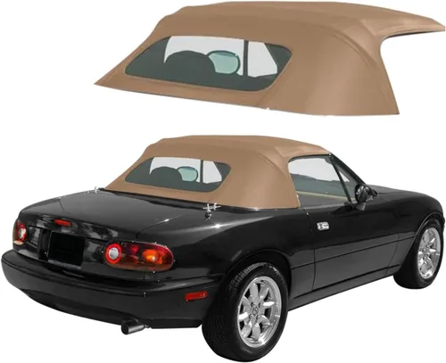 Vista 3 de Repuesto de techo de convertible estilo cabrio de fábrica completo de vinilo para Mazda Miata Cabrio con vidrio de plástico transparente, Negro