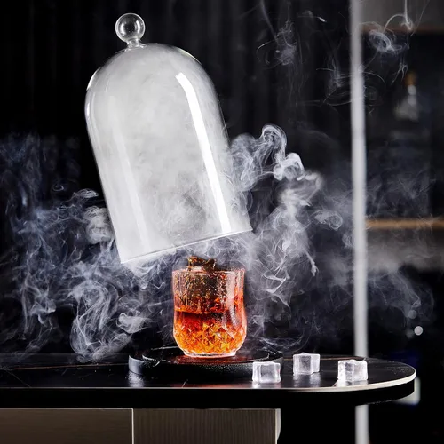 Vista 4 de Uiifan 2 piezas de accesorios para pistola de fumar, cúpula de cristal, infusor de cóctel con base de madera para bebidas de whisky, 9.84 x 5.91