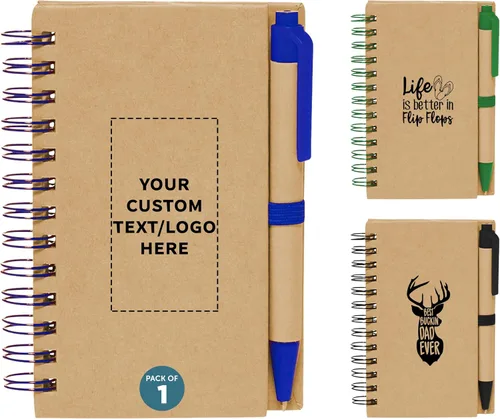 Vista 5 de DISCOUNT PROMOS Juego de 1 mini cuadernos en espiral personalizados con bolígrafos de tinta negra, paquete personalizado a granel, perfecto