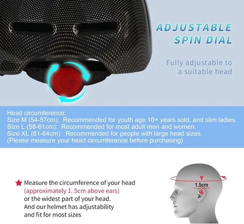 Vista 3 de Casco de Bicicleta para Adultos - Cascos de Bicicleta para Hombres y Mujeres - con Luces Traseras LED - Casco Ajustable Estilo Gorra de Béisbol
