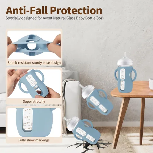 Vista 4 de Kit de Conversión de Vaso con Pajita con Fundas de Silicona para Biberón de Vidrio Natural Avent de 8oz, Kit de Transición de Vasos Entrenadores