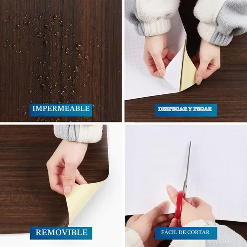 Vista 4 de FunStick Papel adhesivo de madera de nogal marrón para armarios, encimeras, papel tapiz de madera impermeable, papel de contacto de grano de madera