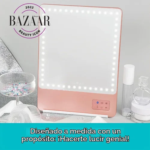 Vista 2 de GLAMCOR Riki Skinny - Espejo de tocador inteligente con LED HD, accesorio de espejo de aumento, soporte para teléfono y control Bluetooth