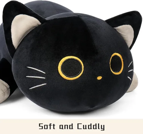 Vista 8 de Wepop Animales de Peluche con Peso de Gato Negro de 24 pulgadas, Almohada de Gato Negro con Peso de 4.2 libras, Animal de Peluche Gigante de Gato