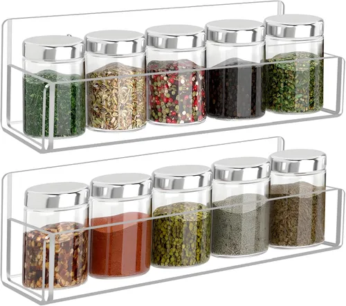 Vista 10 de Estante acrílico para especias de montaje en pared, 6 pulgadas, soporte transparente para almacenamiento de especias, paquete de 2 organizadores