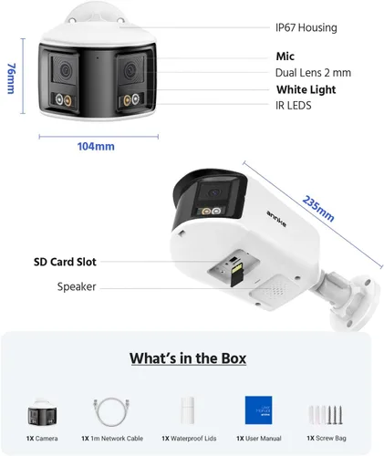 Vista 8 de ANNKE FCD800 - Cámara de seguridad PoE de 4K 8MP con lente dual, vista panorámica de 180°, visión nocturna a color con luz dual inteligente, audio