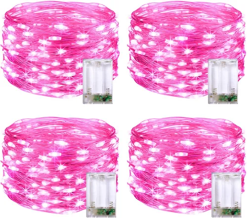 Vista 19 de JMEXSUSS 4 unidades de luces de hadas LED de 50 luces en púrpura y verde, luces de cadena de hadas operadas con batería, luces de 16 pies