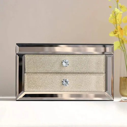 Vista 6 de XINOSA Joyero de cristal de lujo con espejo de maquillaje, organizador de almacenamiento de joyas, joyero, joyero, organizador