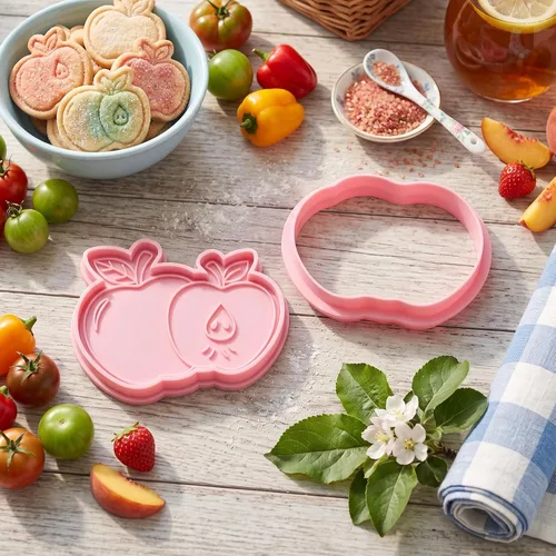 Vista 4 de Cortadores de galletas de manzana con sello en relieve 3D impreso en forma de fruta de ácido poliláctico de 3 pulgadas, suministros para hornear
