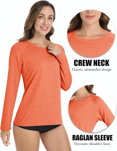 Vista 4 de MAGCOMSEN Camisetas de manga larga para mujer, con protección solar UPF 50+, protección solar, atlético, correr, natación, protección contra