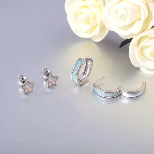 Vista 230 de CiNily Aretes Huggie de ópalo con bisagras, chapados en oro, hipoalergénicos, pequeños aretes de aro para mujeres, adolescentes, niñas, hombres