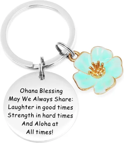 Vista 2 de Joyería Ohana Llavero de flor hawaiana, regalos de bendición, dije de hibisco, llavero hawaiano Ohana, regalo de joyería para la familia, regalos