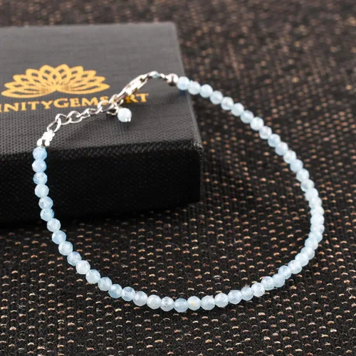 Vista 20 de InfinityGemsArt Natural Stone Beads Dainty Bracelet Jewelry for Women, Crystals and Gemstones Birthstone 925 Sterling Silver Chain 8 inch Gifts For