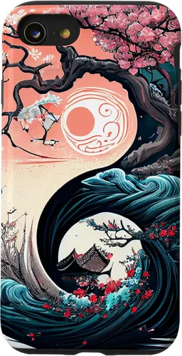 Vista 17 de Funda para iPhone 11 Pro Max Yin Yang Cherry Blossom Bonsái y Great Wave
