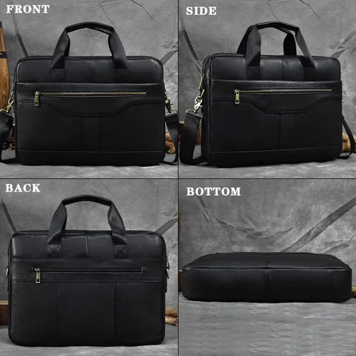 Vista 6 de Maletín de cuero genuino para hombres, bolso de hombro para computadora portátil con correa, bolso de trabajo de viaje de negocios de 15.6 pulgadas