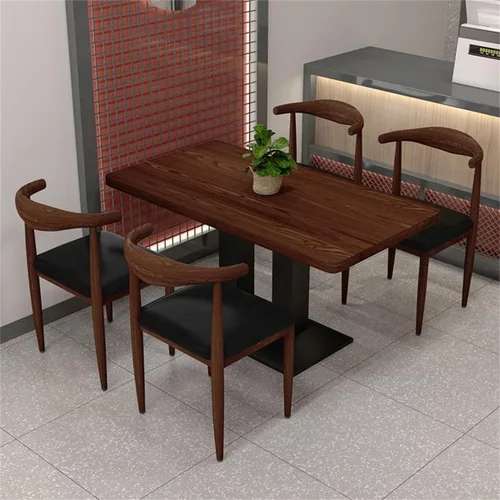 Vista 5 de Mesa de comedor simplista de cacao/acabado natural cuadrada/rectangular de madera con mecanismo fijo para restaurante, té con leche, postre Nogal