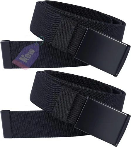 Vista 8 de Cinturón elástico para hombre, cinturón elástico automático sin agujeros, cinturones de tela de nailon ajustables con hebilla de metal negro