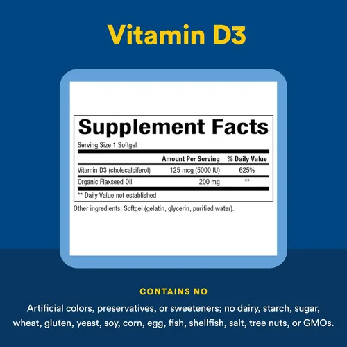 Vista 4 de Natural Factors - Vitamina D3 5000 UI, apoya huesos saludables, 120 geles blandos