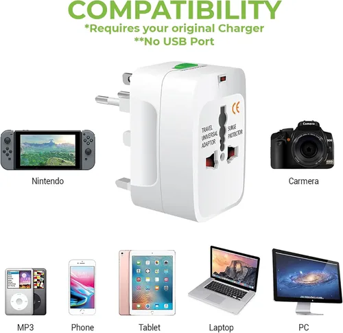 Vista 3 de El adaptador de corriente mundial funciona para Videocon Graphite 1 es universal para el 90% de los viajes entre US/EU/CN/AUS/NZ/UK