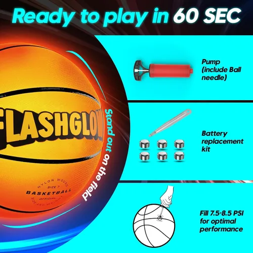 Vista 9 de Baloncesto con luz LED para niños adolescentes: genial juego de pelota nocturno para cumpleaños, Navidad, Pascua, juguete deportivo que brilla