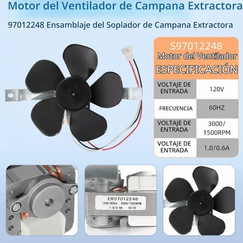 Vista 4 de S97012248 97012248 Juego de motor de ventilador de campana extractora de cocina de Fetechmate Compatible con B-roan Nu-Tone Campana extractora