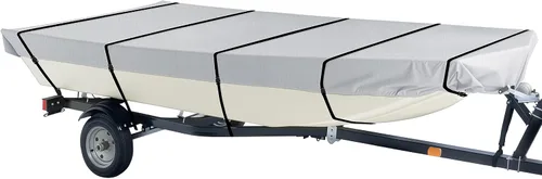 Vista 12 de iCOVER Cubierta para lancha Jon de 12 pies, cubierta impermeable de poliéster de grado marino resistente a los rayos UV, cubierta de amarre
