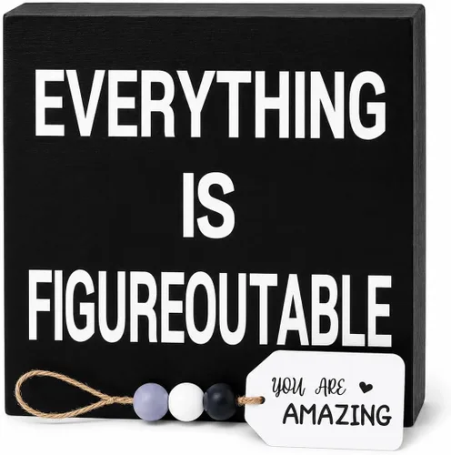 Vista 11 de Decoración negra para escritorio de oficina en casa, letrero de caja con texto en inglés «Everything is Figureoutable», decoraciones de oficina
