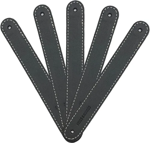 Vista 7 de Hides & Knives Tiradores de cuero para cajones en color negro liso, hechos a mano, seguros para niños, aspecto elegante, longitud flexible