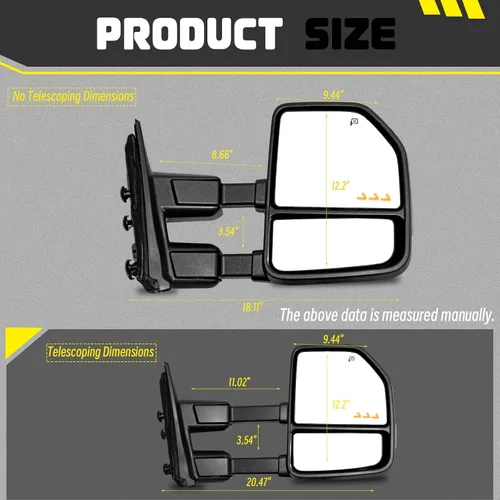 Vista 2 de Juego de espejos de remolque compatibles con Ford F250, F350, F450 y F550, modelos 1999 a 2016, espejos laterales de remolque para camiones Super