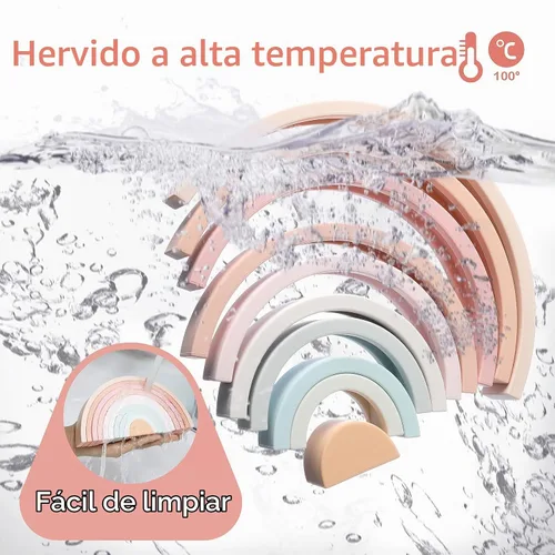 Vista 4 de MCGMITT Juguete apilable de arcoíris, apilador de arcoíris de silicona para niños pequeños, bloques de anidación Montessori, juego de juguetes a Rosa
