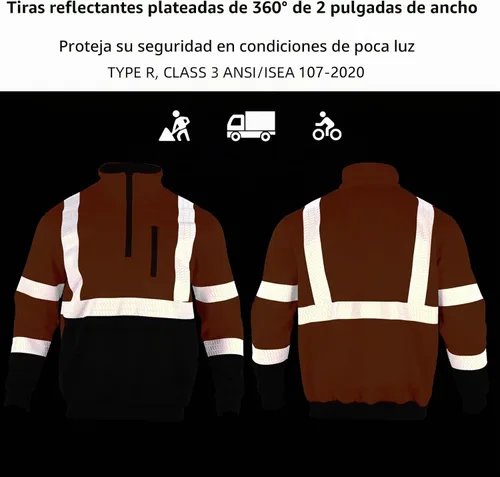 Vista 6 de VENDACE Hi Vis Safety Reflective Sweatshirt for Men ANSI Class 3 High Visibility Fleece 1/4 Zipper Jacket No Hood Naranja