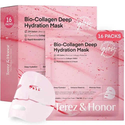 Vista 11 de TEREZ & HONOR Juego de mascarillas de colágeno coreano, paquete de 3 piezas con 4ea máscaras faciales de biocolágeno, máscara de envoltura nocturna