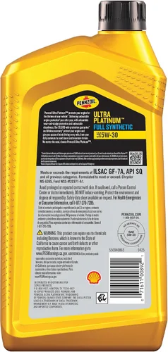 Vista 2 de Pennzoil Ultra Platinum - Aceite de motor completamente sintético 5W-30, 1 cuarto de galón