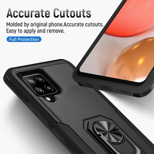 Vista 7 de Funda para Samsung Galaxy A42 5G con anillo de soporte, resistente protección de grado militar a prueba de golpes para Galaxy A42 5G Funda de Negro