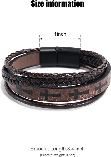 Vista 2 de Hamoery Men Leather Bracelet Punk Braided Rope Alloy Bracelet Bangle Wristband
