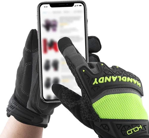 Vista 6 de HANDLANDY Guantes de trabajo para hombre, pantalla táctil, guantes de mecánico, ajuste flexible y transpirable, nudillos y palma acolchados