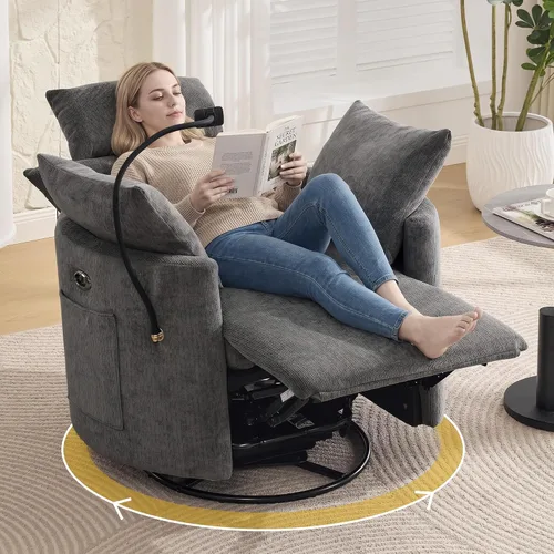 Vista 10 de Power Glider - Mecedora para guardería, reclinable giratorio con USB, color Gris claro