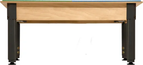 Vista 3 de Time-2-Play - Mesa de actividades cuadrada 2 en 1 Montessori para niños de 35 pulgadas de ancho, color azul y verde, con canal y estante para niños