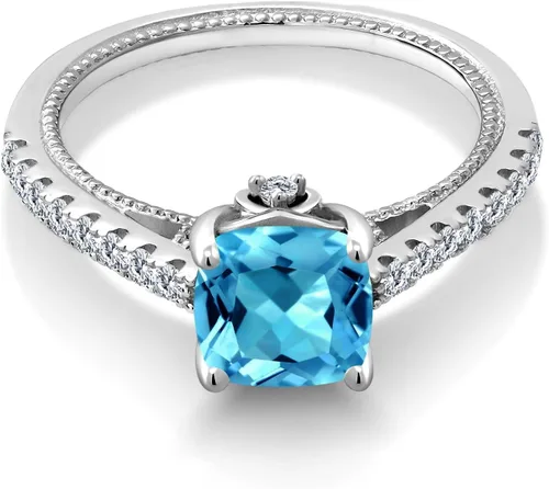 Vista 3 de Gem Stone King Anillo de compromiso de plata de ley 925 con piedra natal de 0.276 in y zafiro blanco creado Anillo de compromiso de boda