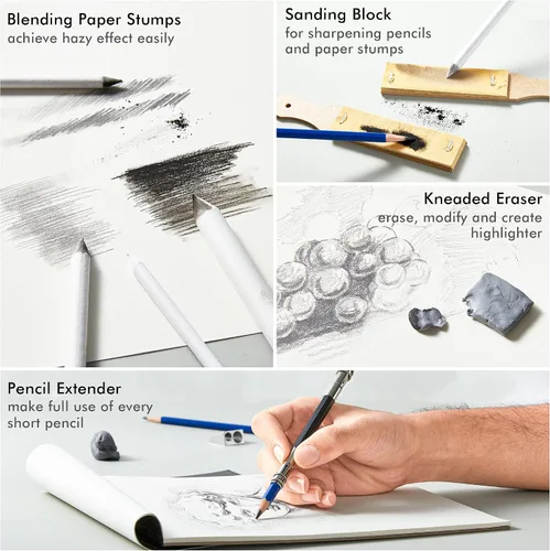 Vista 6 de Shuttle Art Kit de dibujo y bloc de bocetos, juego de 123 lápices de arte + 160 hojas de bloc de bocetos