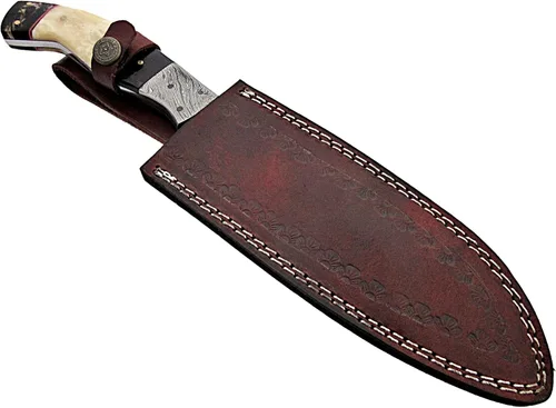 Vista 6 de Cuchillo de chef de acero de Damasco estilo CF-43 - beutifull Bull Hurn & Mango de hueso blanco con hermoso refuerzo de demasco