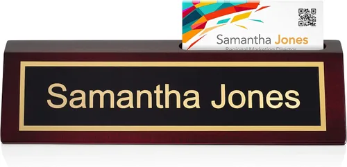 Vista 8 de Providence Engraving Placa de nombre grabada con cuña de escritorio de Negro